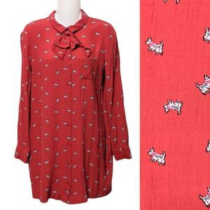 COOPERATIVE Scotty Dog Bowtie Tunic Blouse M
